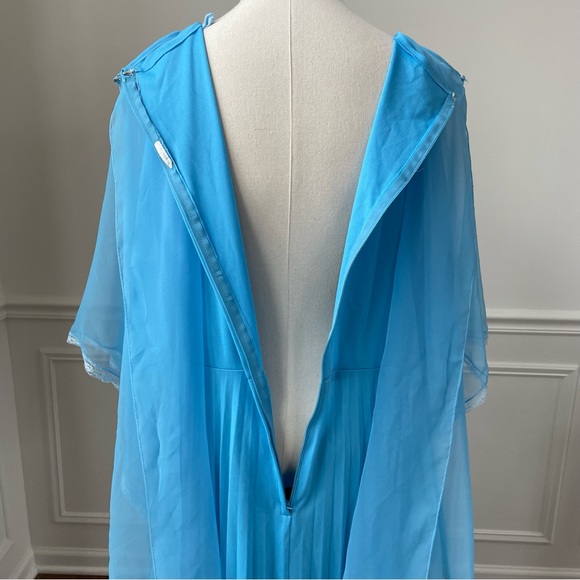 Vintage 70s Formal Gown Bridesmaid Prom Dress Turquoise Capulet Pleats Drama 14 - Picture 5 of 9